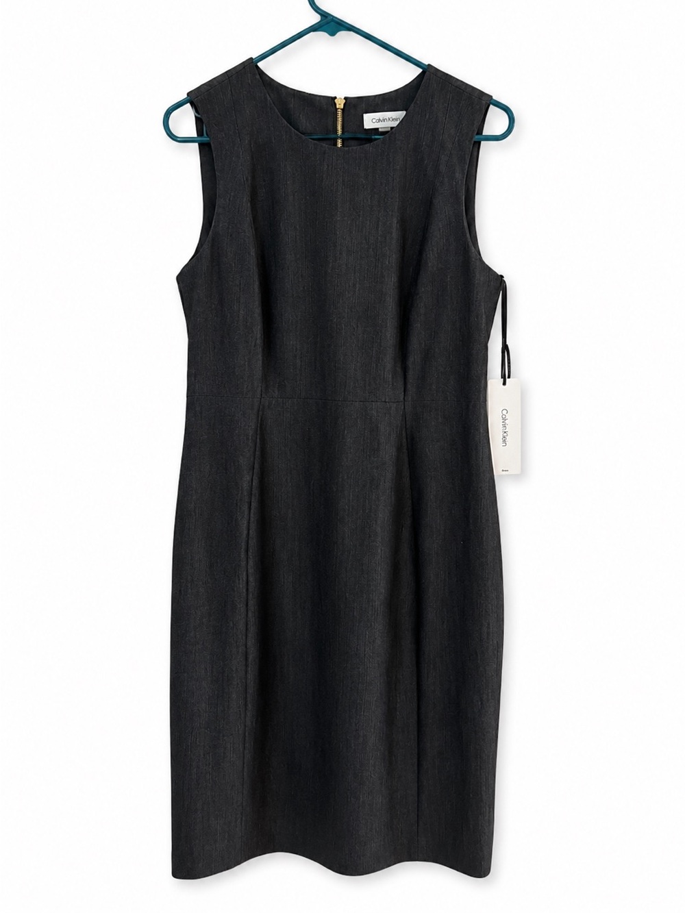 Calvin Klein Dark Gray Sleeveless Midi Sheath Dress